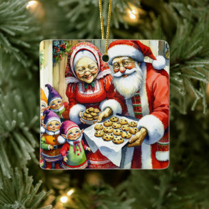 Adorno De Cerámica Señor y Señora Claus, Galletas y Elfos de Navidad
