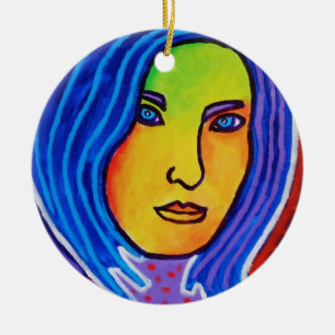 Adorno De Cerámica Señora azul del pelo
