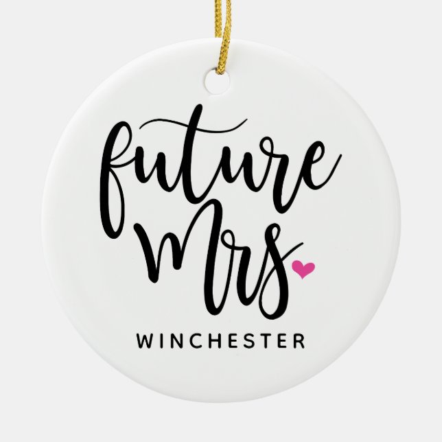 Adorno De Cerámica Señora futura (nombre) en escritura negra (Frente)