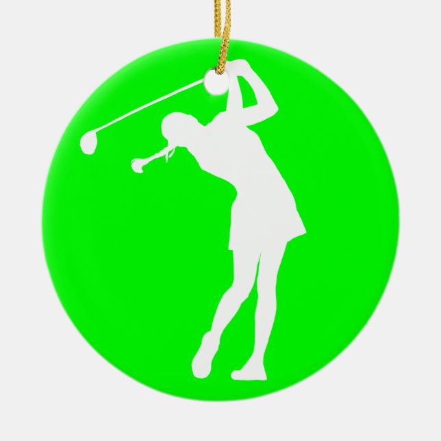Adorno De Cerámica Señora Golfer Silhouette Ornament Green (Frente)