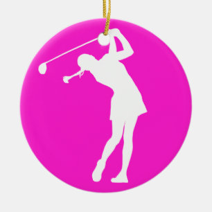 Adorno De Cerámica Señora Golfer Silhouette Ornament Pink
