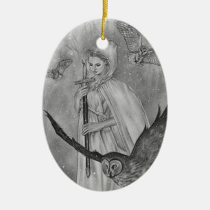 Adorno De Cerámica Señora Ornament del invierno de los búhos del