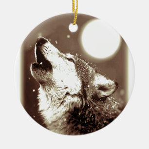 Adorno De Cerámica Sepia Wolf & Moon