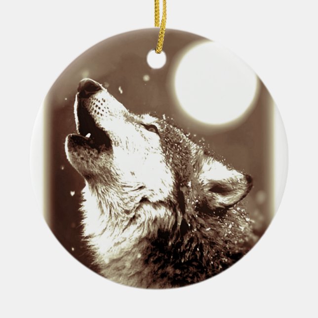 Adorno De Cerámica Sepia Wolf & Moon (Frente)
