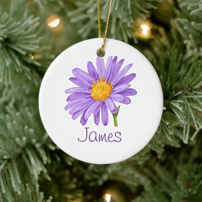 Adorno De Cerámica SEPTEMBER Birth Flower Purple Aster Christmas (Árbol)