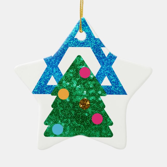 Adorno De Cerámica sequin christmukkah hanukkah (Frente)