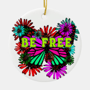 Adorno De Cerámica Ser Libre - Hippie De Mariposa Y Flores Coloridas