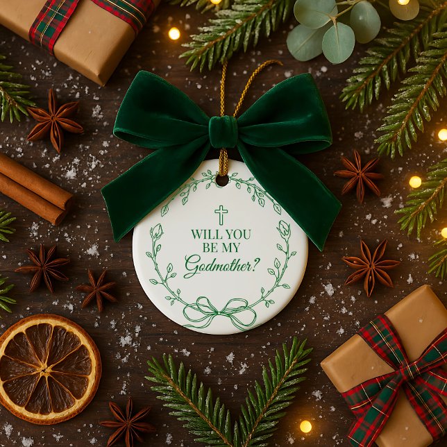 Adorno De Cerámica ¿Serás Mi Buena Propuesta Parcial? (Will You Be My Godmother? Personalized Christmas Ornament)