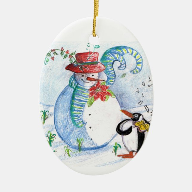 ADORNO DE CERÁMICA SERENADE INVIERNO DE SNOWMAN Y PENGUIN (Frente)