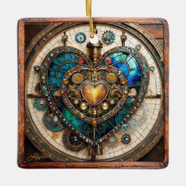Adorno De Cerámica Serie de Steampunk Heart de Vidrio Manchado de Oro (Anverso)