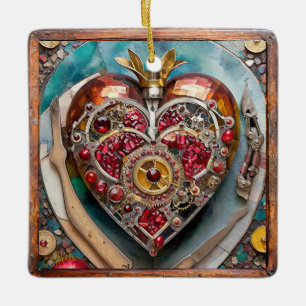 Adorno De Cerámica Serie Steampunk Corazón de Granada Rubí