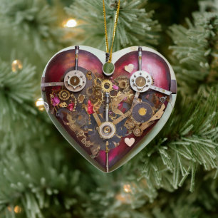 Adorno De Cerámica Serie Steampunk Corazón Rojo Buff