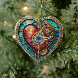 Adorno De Cerámica Serie Steampunk de Glass Staint Sunflower Heart