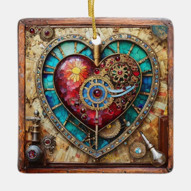 Adorno De Cerámica Serie Steampunk de Glass Staint Sunflower Heart (Anverso)