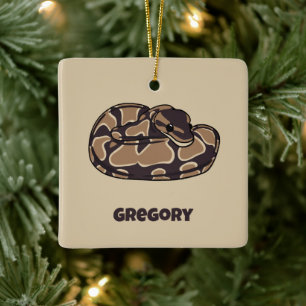 Adorno De Cerámica Serpiente de Ball Python, marrón y tan personaliza