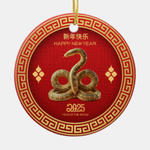 Adorno De Cerámica Serpiente dorada del Año Nuevo Chino 2025