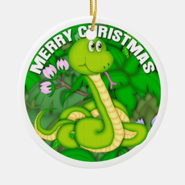 Adorno De Cerámica Serpiente verde de las Felices Navidad (Frente)