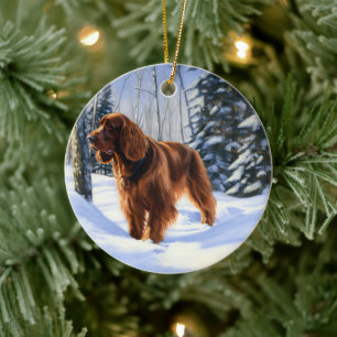 Adorno De Cerámica Setter Irlandés Deja que nieve Navidad