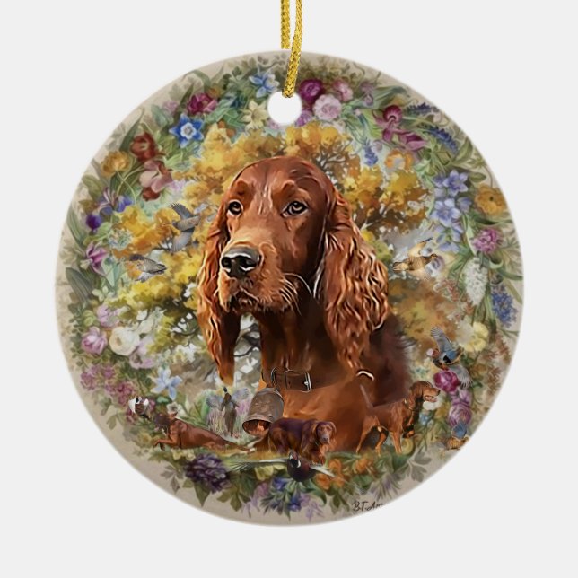 Adorno De Cerámica Setter irlandés - Perro de pájaro ultravioleta (Frente)