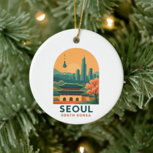 Adorno De Cerámica Seúl Corea del Sur – Arte de viaje vintage minimal