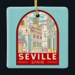 Adorno De Cerámica Seville Spain Travel Retro Emblem<br><div class="desc">Seville retro travel design in an emblem style. It is situated on the lower reaches of the River Guadalquivir,  in the southwest of the Iberian Peninsula.</div>