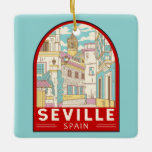 Adorno De Cerámica Seville Spain Travel Retro Emblem<br><div class="desc">Seville retro travel design in an emblem style. It is situated on the lower reaches of the River Guadalquivir,  in the southwest of the Iberian Peninsula.</div>
