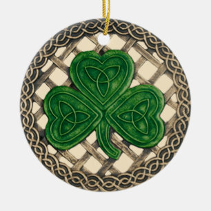 Adorno De Cerámica Shamrock and Celtic Knots Ornament Beige