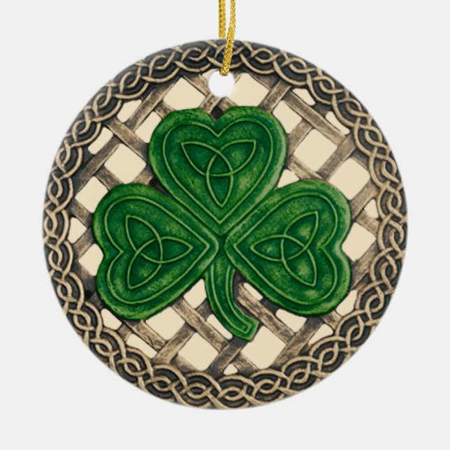 Adorno De Cerámica Shamrock and Celtic Knots Ornament Beige (Frente)