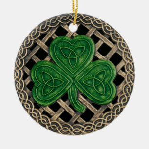Adorno De Cerámica Shamrock and Celtic Knots Ornament Black