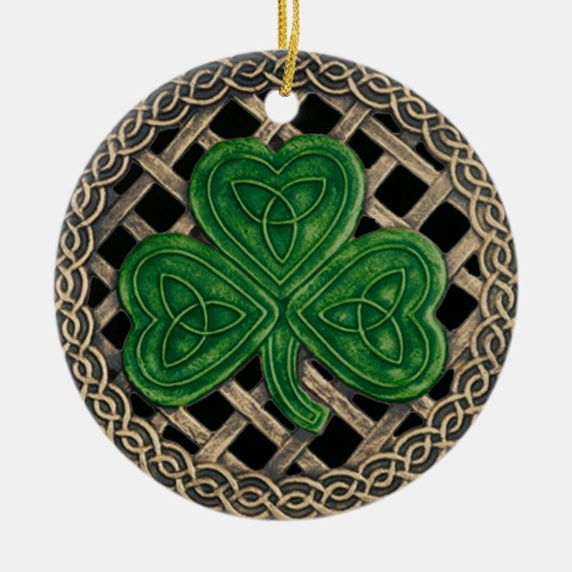 Adorno De Cerámica Shamrock and Celtic Knots Ornament Black (Frente)