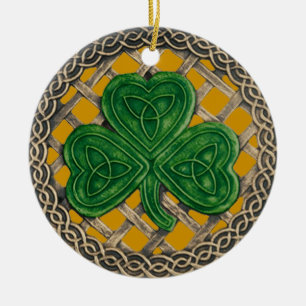 Adorno De Cerámica Shamrock and Celtic Knots Ornament Gold