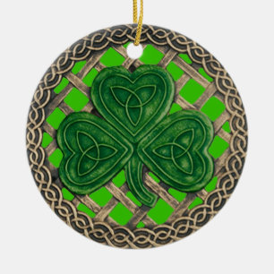 Adorno De Cerámica Shamrock and Celtic Knots Ornament Green