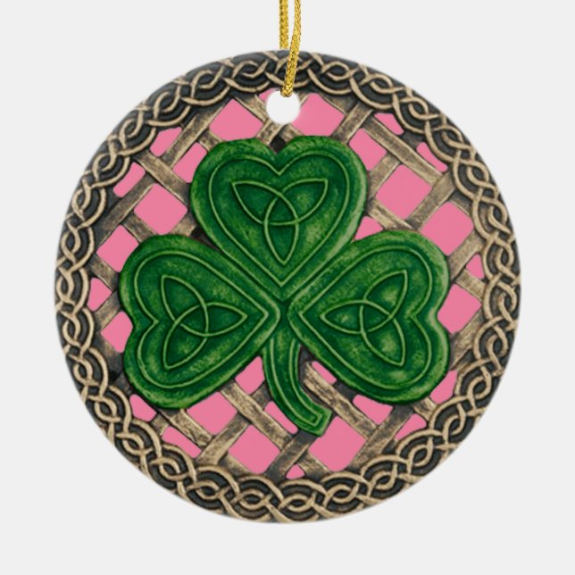 Adorno De Cerámica Shamrock and Celtic Knots Ornament Pink (Frente)