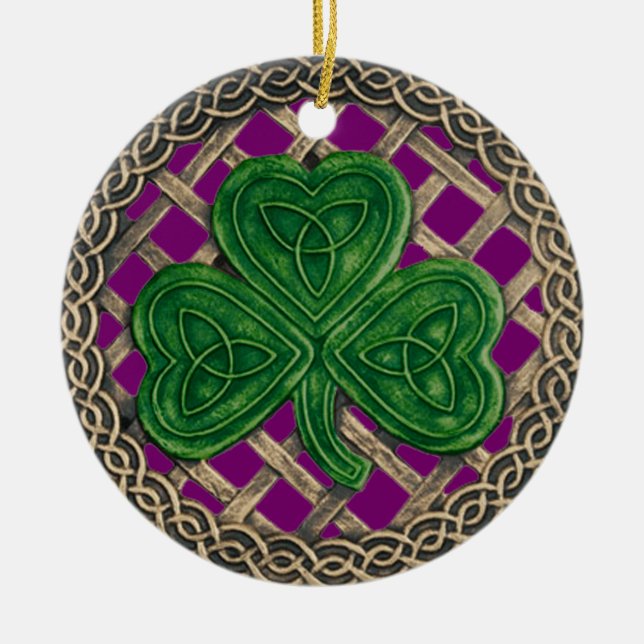 Adorno De Cerámica Shamrock and Celtic Knots Ornament Purple (Frente)