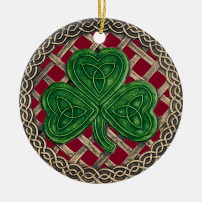 Adorno De Cerámica Shamrock and Celtic Knots Ornament Red (Frente)
