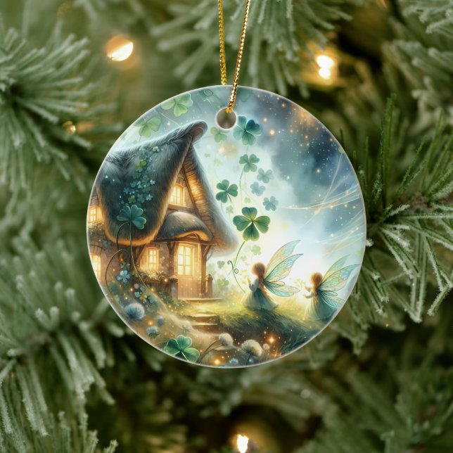 Adorno De Cerámica Shamrock Fairy Cottage Glow (Árbol)
