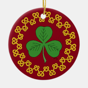 Adorno De Cerámica Shamrock y Knotwork en rojo