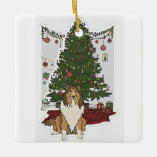 Adorno De Cerámica Sheltie by Christmas tree