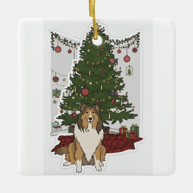 Adorno De Cerámica Sheltie by Christmas tree (Anverso)
