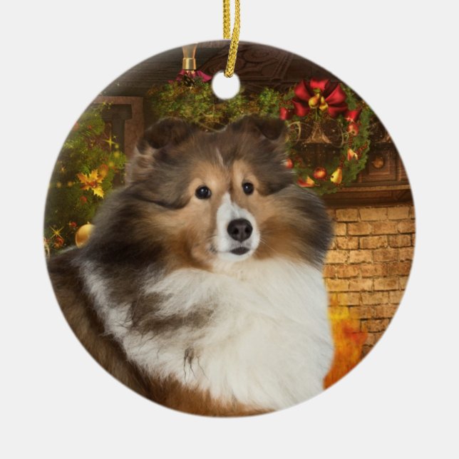 Adorno De Cerámica Sheltie de vacaciones (Frente)