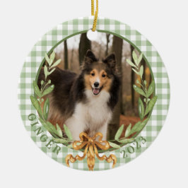 Adorno De Cerámica Sheltie feliz en foto de Laurel Wreath