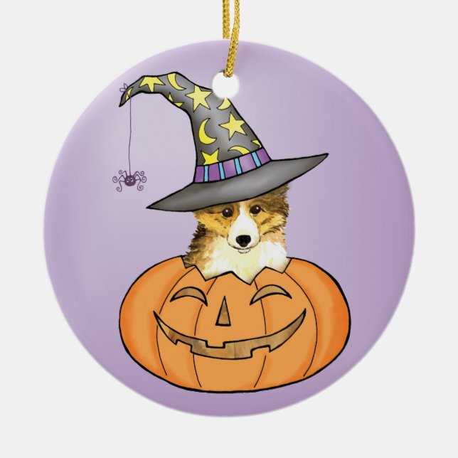Adorno De Cerámica Sheltie Halloween (Frente)