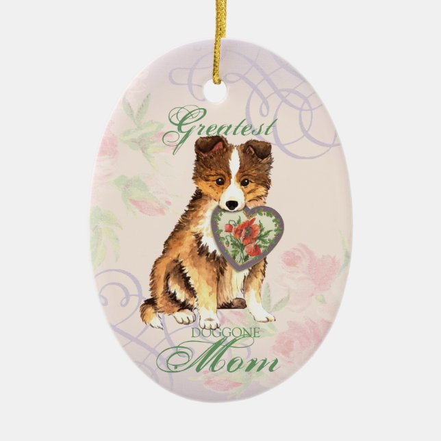 Adorno De Cerámica Sheltie Heart Mom Ceramic Ornament (Frente)