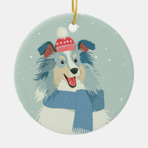 Adorno De Cerámica Sheltie Merle Azul