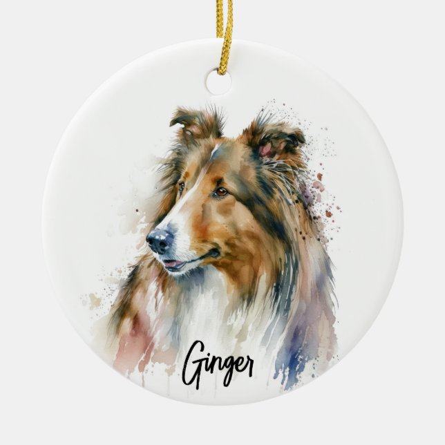 Adorno De Cerámica Sheltie Perro Raza Personalizada (Frente)