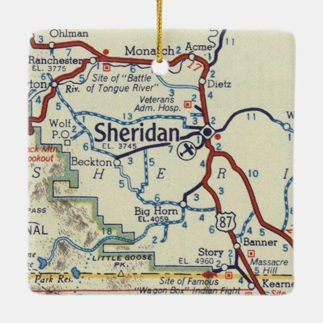 Adorno De Cerámica Sheridan WY Classic Map (Reverso)