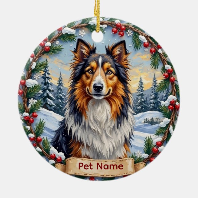 Adorno De Cerámica Shetland Sheepdog Christmas (Atrás)