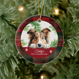 Adorno De Cerámica Shetland Sheepdog personalizado de Navidad
