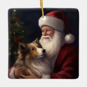 Adorno De Cerámica Shetland Sheepdog Santa Claus Navidades festivos