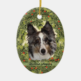 Adorno De Cerámica Shetland Sheepdog Wreath